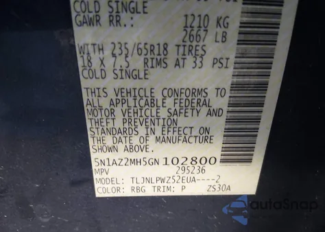 2016 Nissan Murano S from USA, damaged, VIN 5N1AZ2MH5GN102800